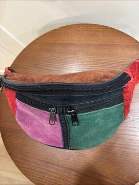 Multicolor colorblock Suede Waist Bag - Green, Red, Brown, purple